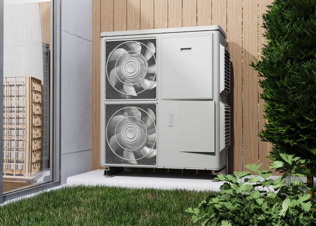 close up heat pump outside home ()